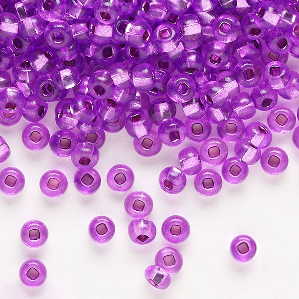 Seed bead, Preciosa Ornela Czech glass, pkg/50g, #6 rocaille, transparent silver-lined dark purple, (18228). image number 0