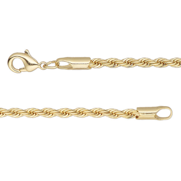Chain, gold-finished brass, 2.4mm rope, 18 inches with lobster claw clasp. Sold individually. image number 0