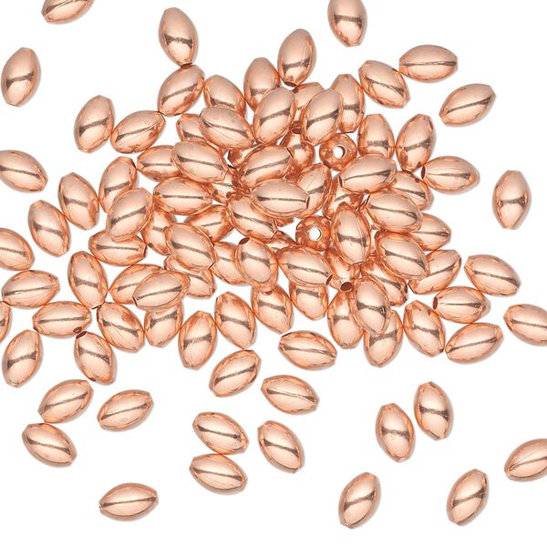 Bead, clear-coated copper, 5x3mm oval. Sold per pkg of 100. image number 0