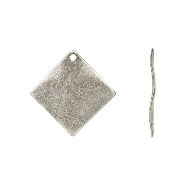 Drop, antique silver-plated steel, 20mm wavy diamond. Sold per pkg of 100. image number 0