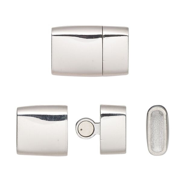 Clasp, glue-in, magnetic slide lock, stainless steel, 18.5x12.5mm rectangle, 9.5x3mm inside diameter. Sold individually. image number 0
