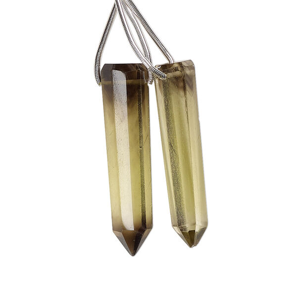Lemon smoky quartz 1pkg2, hand-cut top-drilled point bead 25x6mm-30x8mm image number 0