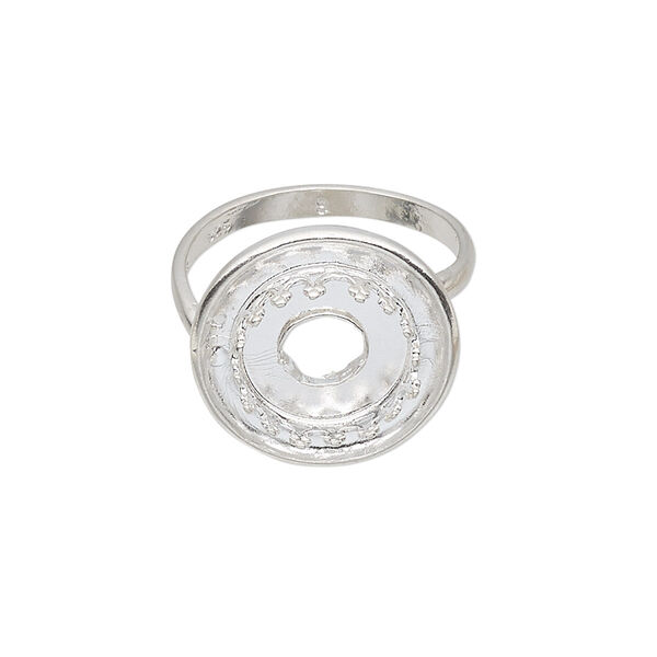 Ring, JBB Findings, sterling silver, 18mm round with 2mm wide channel and SS47 rivoli bezel setting, 1 hole, size 8. Sold individually. image number 0