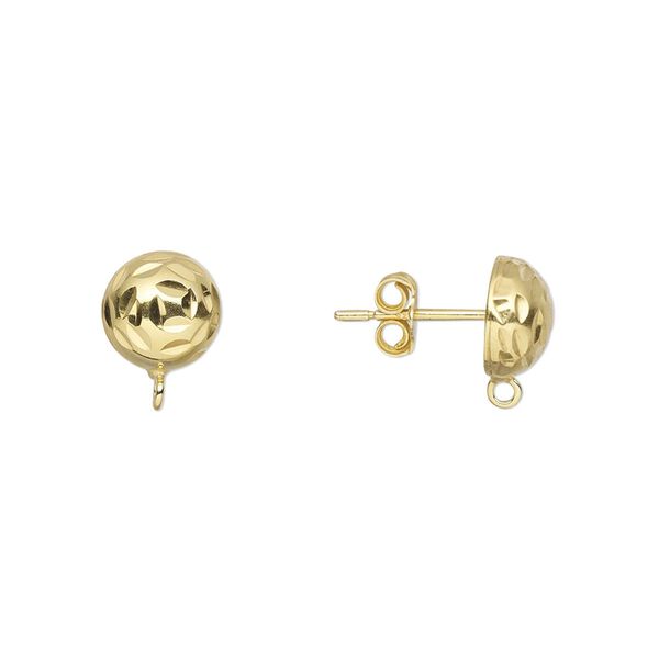 Earstud 1pkg2 sterling silver, 8mm  diamond-cut half-ball / closed loop / earnuts, gold-finished 1 pair image number 0