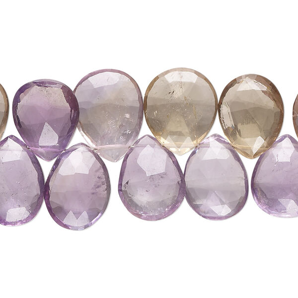 Ametrine 1pkg1, hand-cut top-drilled faceted puffed teardrop bead 8 inch 10x8mm-14x10mm image number 0