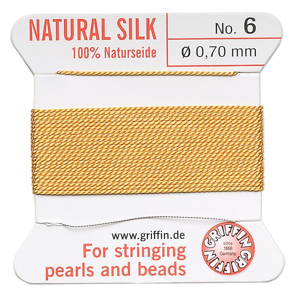 Thread, Griffin, silk, amber yellow, size #6. Sold per 2-meter card (approximately 78 inches). image number 0