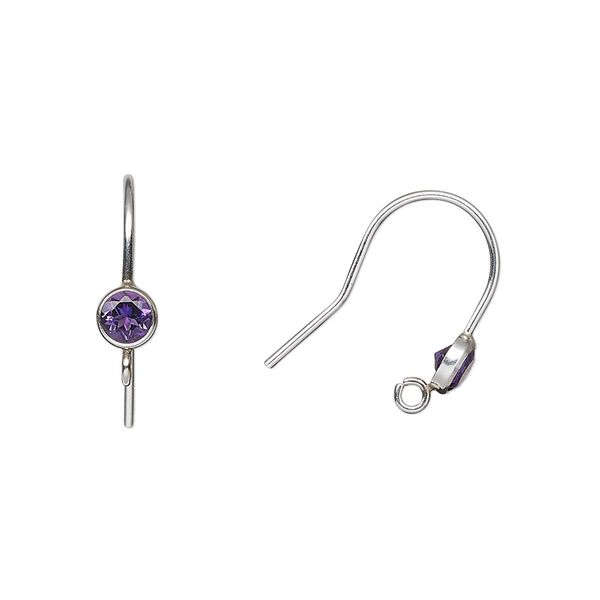 Ear wire fishhook 1pkg2 sterling silver / amethyst (natural), 15mm / 4mm faceted round / open loop, 20 gauge 1 pair image number 0
