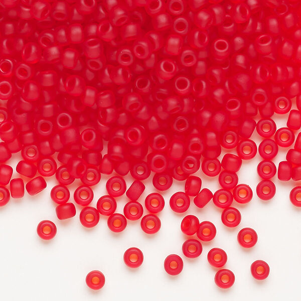 Seed bead, Miyuki, glass, pkg/50g, #8 rocaille, translucent matte red orange (RR-140F). image number 0