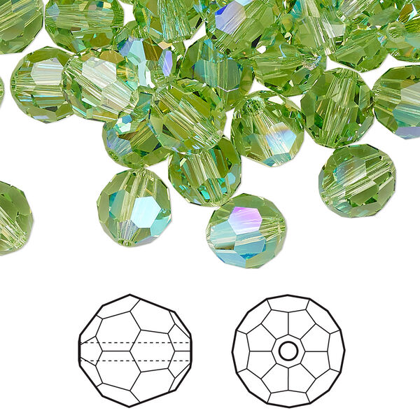 Bead 288pk peridot shimmer, Swarovski® 8mm round 5000 image number 0