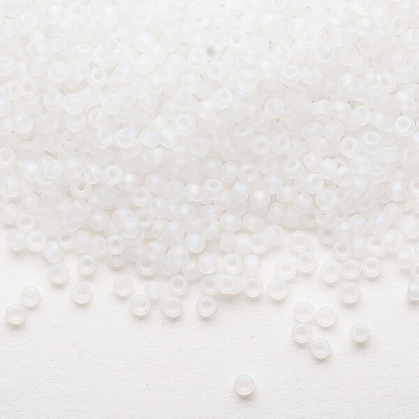 Seed bead, Dyna-Mites™, glass, pkg/1/2kg, #11 round, translucent frosted rainbow white, (4FAB 11/0 RR). image number 0