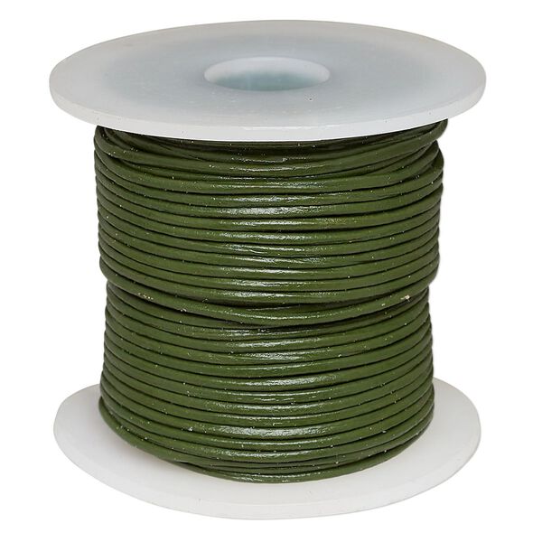 Cord, leather (dyed), avocado, 1-1.2mm round. Sold per 25-yard spool. image number 0