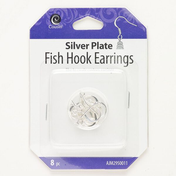 Ear wire fishhook 1pkg8, 17mm flat / 4mm coil / open loop, 21 gauge silver-finished brass 4 pair image number 0