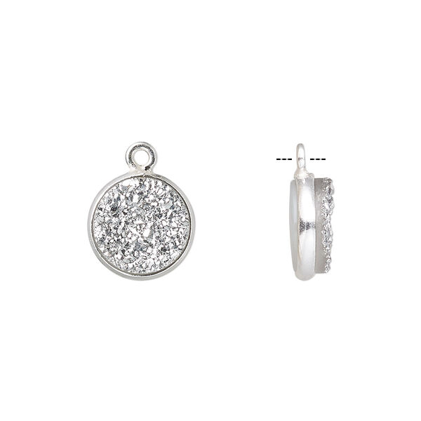Druzy agate / sterling silver 1pkg1, electrocoated hand-cut flat round drop 11mm image number 0