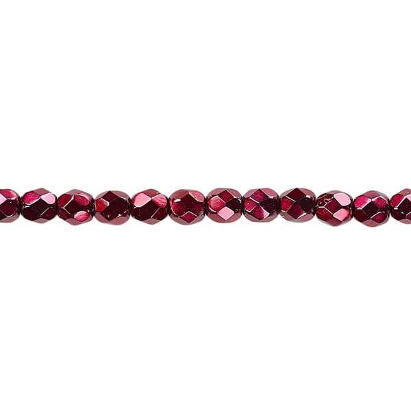 Bead 1pkg1 Czech fire-polished glass, 4mm faceted round, 1 mass opaque red carmen image number 0