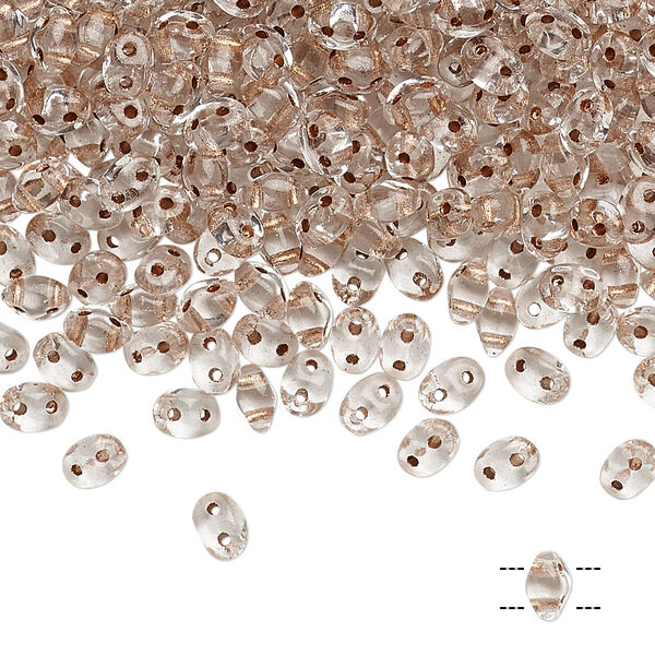 Bead, Preciosa Twin™, Pressed Twin, Czech pressed glass, transparent copper-lined clear, 5x2.5mm oval with 2 holes. Sold per 10-gram pkg. image number 0