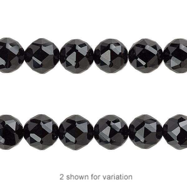 Black onyx 1pkg1, rose-cut round bead B grade, 8 inch 8mm image number 0