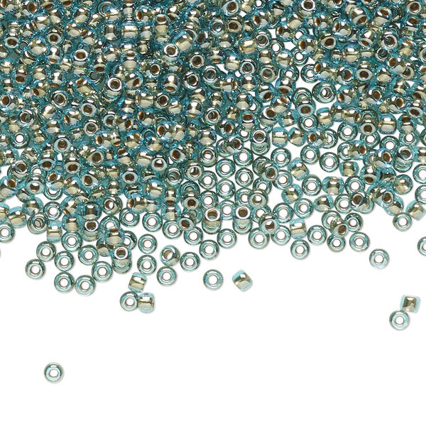 Seed bead, TOHO BEADS®, glass, pkg/250g, #11 round, translucent gold-lined aqua (TR-11-990). image number 0