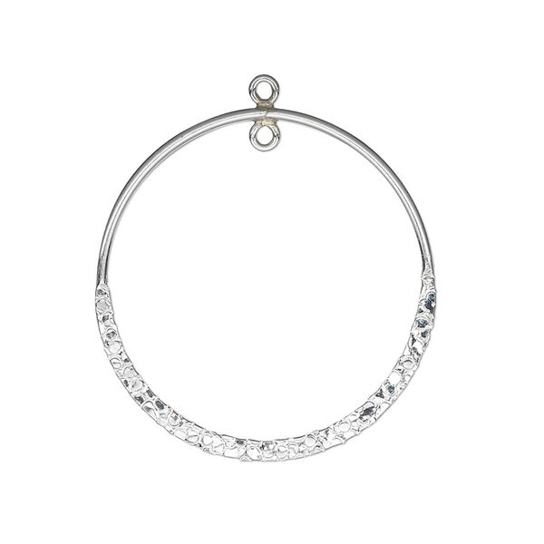 Drop, sterling silver, 27mm double-sided hammered flat open round with loop. Sold individually. image number 0