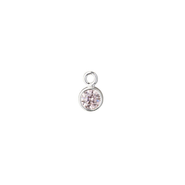 Drop, cubic zirconia and sterling silver, rose pink, 4mm faceted round. Sold individually. image number 0