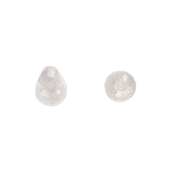 Quartz crystal 1pkg2, hand-cut half-drilled faceted teardrop bead natural 10x8mm image number 0