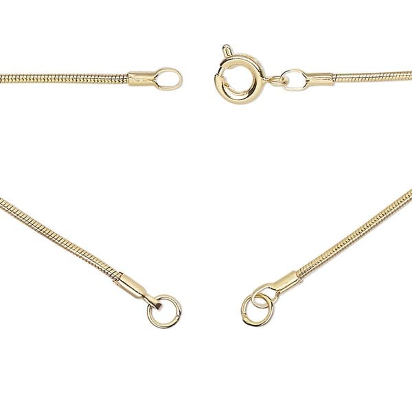 Necklace, gold-finished brass, 1.2mm snake, 18 inches in (2) 9" segments with (2) 3.5mm soldered jump rings and springing clasp. Sold Individually. image number 0
