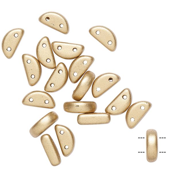 Bead, Preciosa, Czech pressed glass, opaque satin gold, 8.5x3mm half moon with (2) 0.8-0.9mm holes. Sold per pkg of 20. image number 0