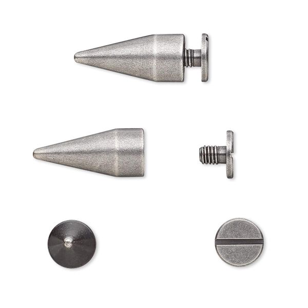 Rivet, twist-in, antique silver-plated brass, 17x7mm with 16x7mm spike and 3mm shank. Sold per pkg of (4) 2-piece sets. image number 0