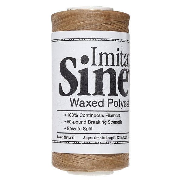 Cord, imitation sinew and waxed polyester, natural, 2mm diameter, 50-pound test. Sold per 400-foot spool. image number 0