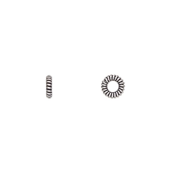 Bead, antiqued sterling silver, 6x2mm spiral rondelle. Sold per pkg of 10. image number 0