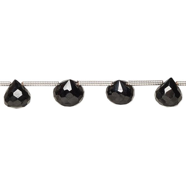 Black spinel 1pkg15, hand-cut top-drilled faceted teardrop bead 6x5mm-8mm image number 0