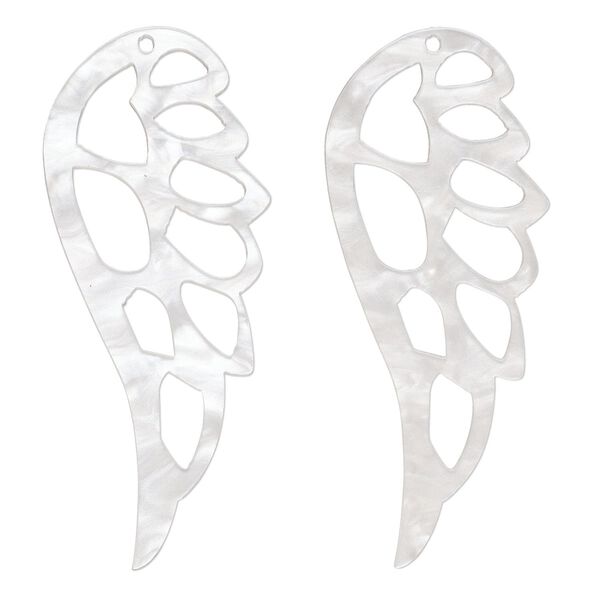Focal, resin, white, 58x24mm cutout wing. Sold per pkg of 4. image number 0