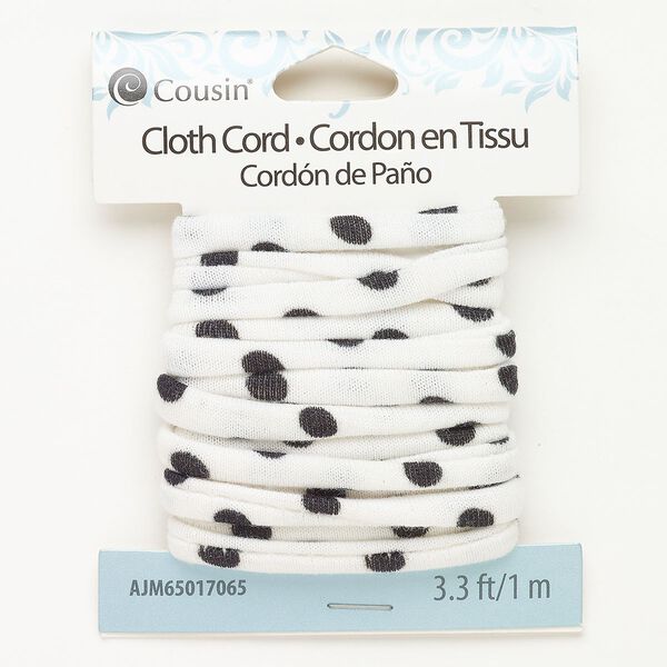 Cord cotton 1pk 5mm dotted flat, white black 1 meter image number 0