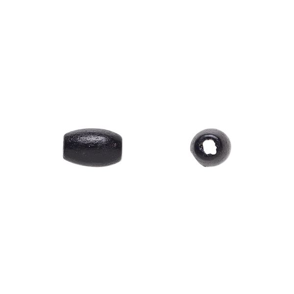 Bead, painted sugar maple (coated), glossy black, 9x6mm hand-cut oval. Sold per pkg of 450-500. image number 0