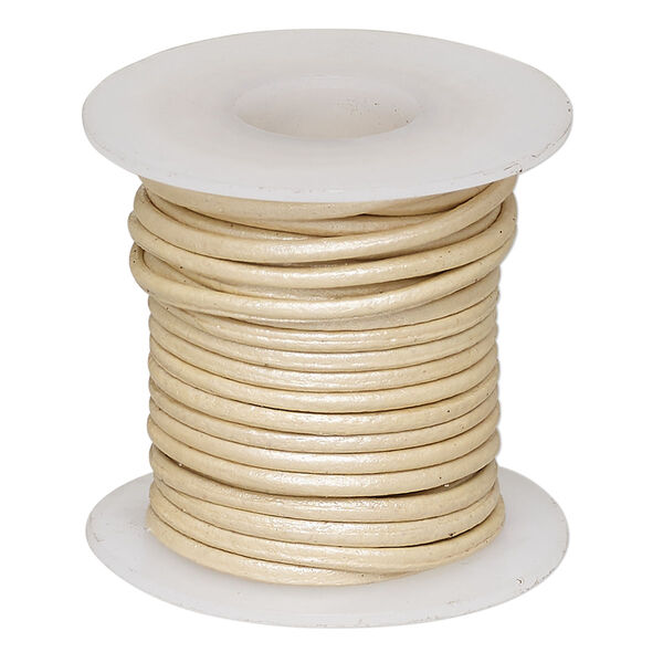 Cord, leather (coated), metallic beige, 1-1.2mm round. Sold per 5-yard spool. image number 0