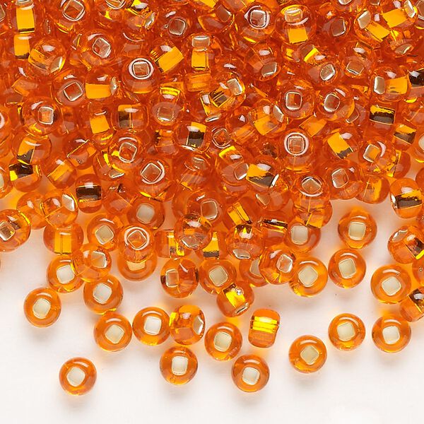 Seed bead, Preciosa Ornela Czech glass, pkg/50g, #6 rocaille, transparent silver-lined dark orange, (97030). image number 0
