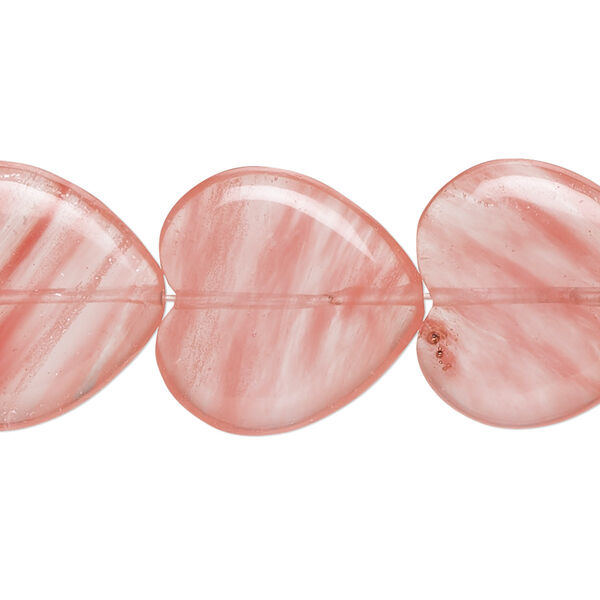 Bead, cherry "quartz" glass, 20x19mm-20mm puffed heart with 0.6-0.8mm hole. Sold per 15-1/2" to 16" strand. image number 0