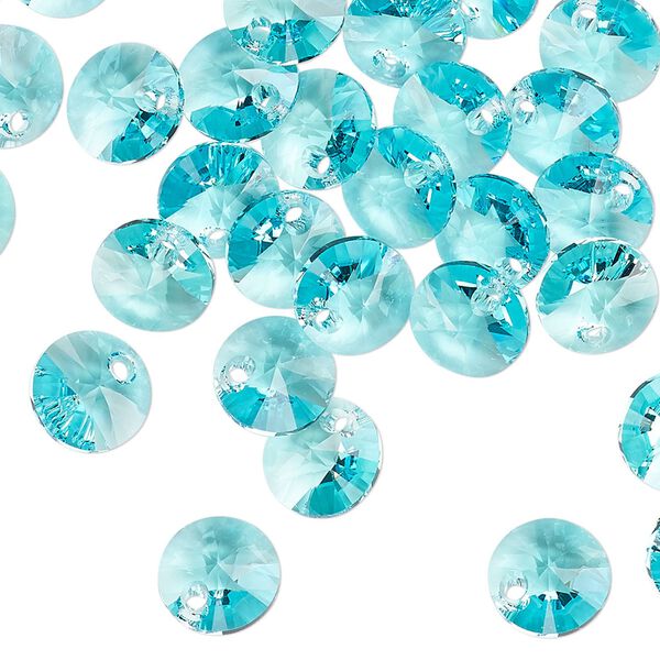 Drop 12pk light turquoise, Crystal Passions® 8mm pendant mini disk 6428 image number 1