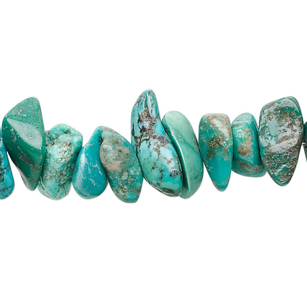 Bead, turquoise (dyed / stabilized), blue-green, large chip, Mohs hardness 5 to 6. Sold per 15-1/2" to 16" strand. image number 0