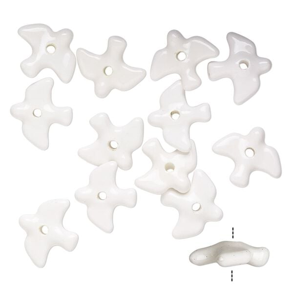 Bead, porcelain, white, 23x20mm dove. Sold per pkg of 12. image number 0