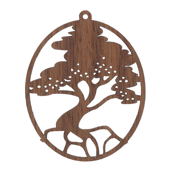 Focal, black walnut (natural), 36x31mm single-sided laser-cut oval with cutout tree. Sold individually. image number 0
