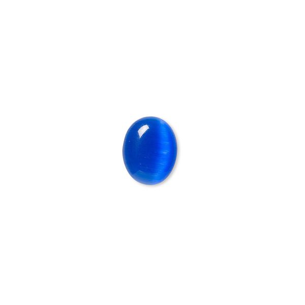 Cabochon, cat's eye glass (fiber optic glass), blue, 10x8mm calibrated oval, quality grade. Sold per pkg of 10. image number 0