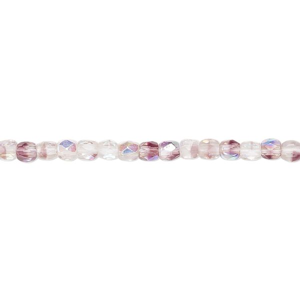 Bead, Czech fire-polished glass, two-tone, crystal/amethyst purple AB, 3mm faceted round. Sold per 15-1/2" to 16" strand. image number 0