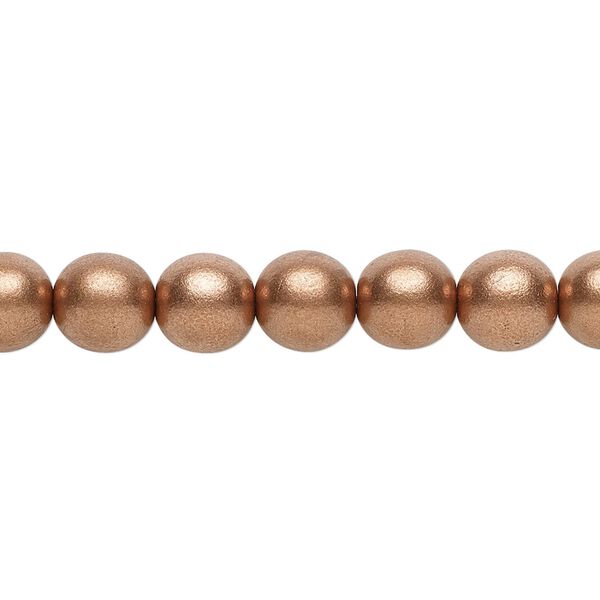 Bead, Czech glass druk, opaque satin metallic light copper, 8mm round. Sold per 15-1/2" to 16" strand. image number 0