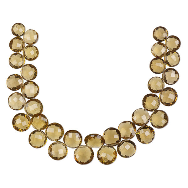 Golden quartz 1pkg1, hand-cut top-drilled faceted puffed flat round bead 7 inch graduated 9-14mm image number 0