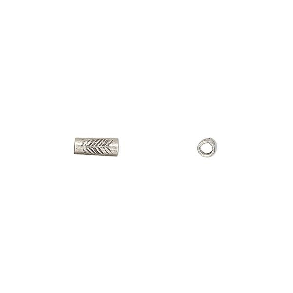 Bead, Hill Tribes, antiqued fine silver, 6x3mm round tube with stamped chevron design. Sold per pkg of 4. image number 0