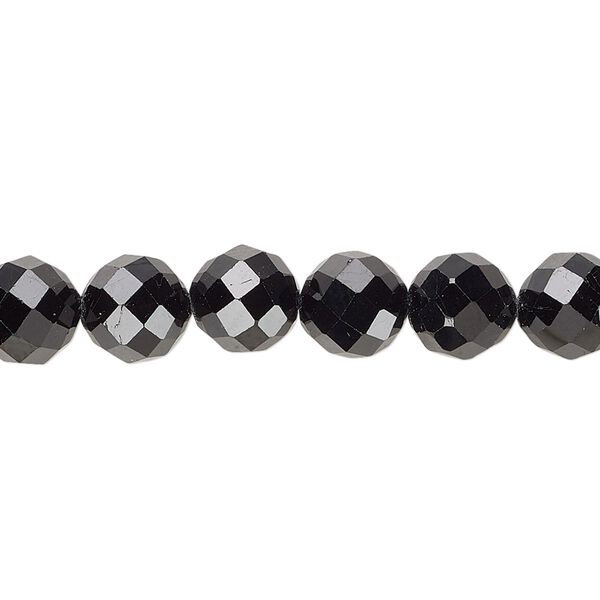 Black tourmaline 1pkg1, hand-cut faceted round bead natural 15.5-16 inch 8mm image number 0