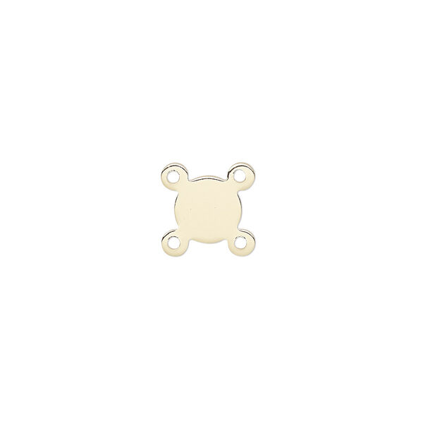 Link, gold-finished brass, 7.5x7.5mm flat round with SS34 round setting, 4 loops. Sold per pkg of 10. image number 0