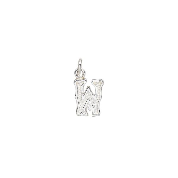 Charm, sterling silver, 9x7mm fancy block alphabet letter "W." Sold individually. image number 0