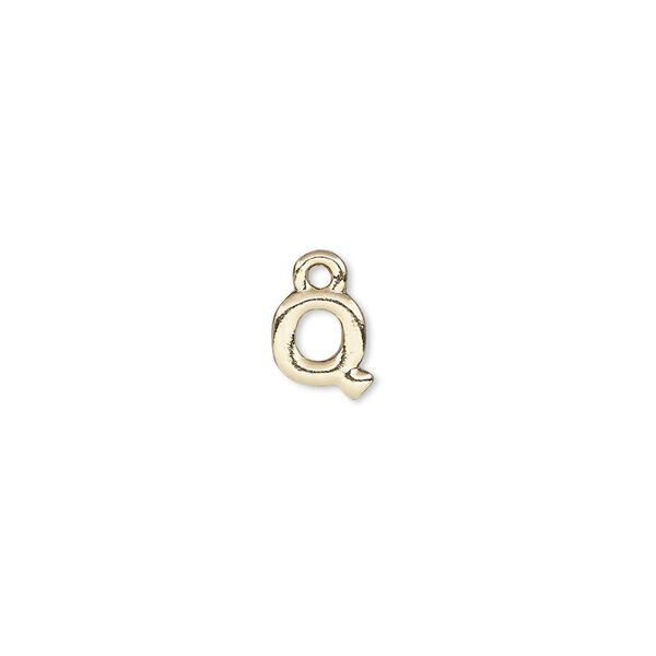 Charm, gold-finished "pewter" (zinc-based alloy), 7x7mm alphabet letter Q. Sold per pkg of 2. image number 0