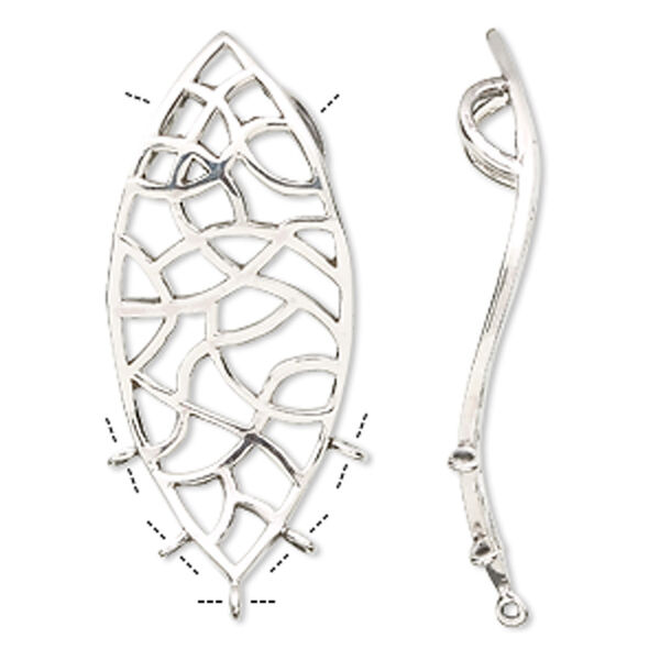 Sterling silver open freeform marquise 5-loop pendant, 59x25mm. Sold individually. image number 0